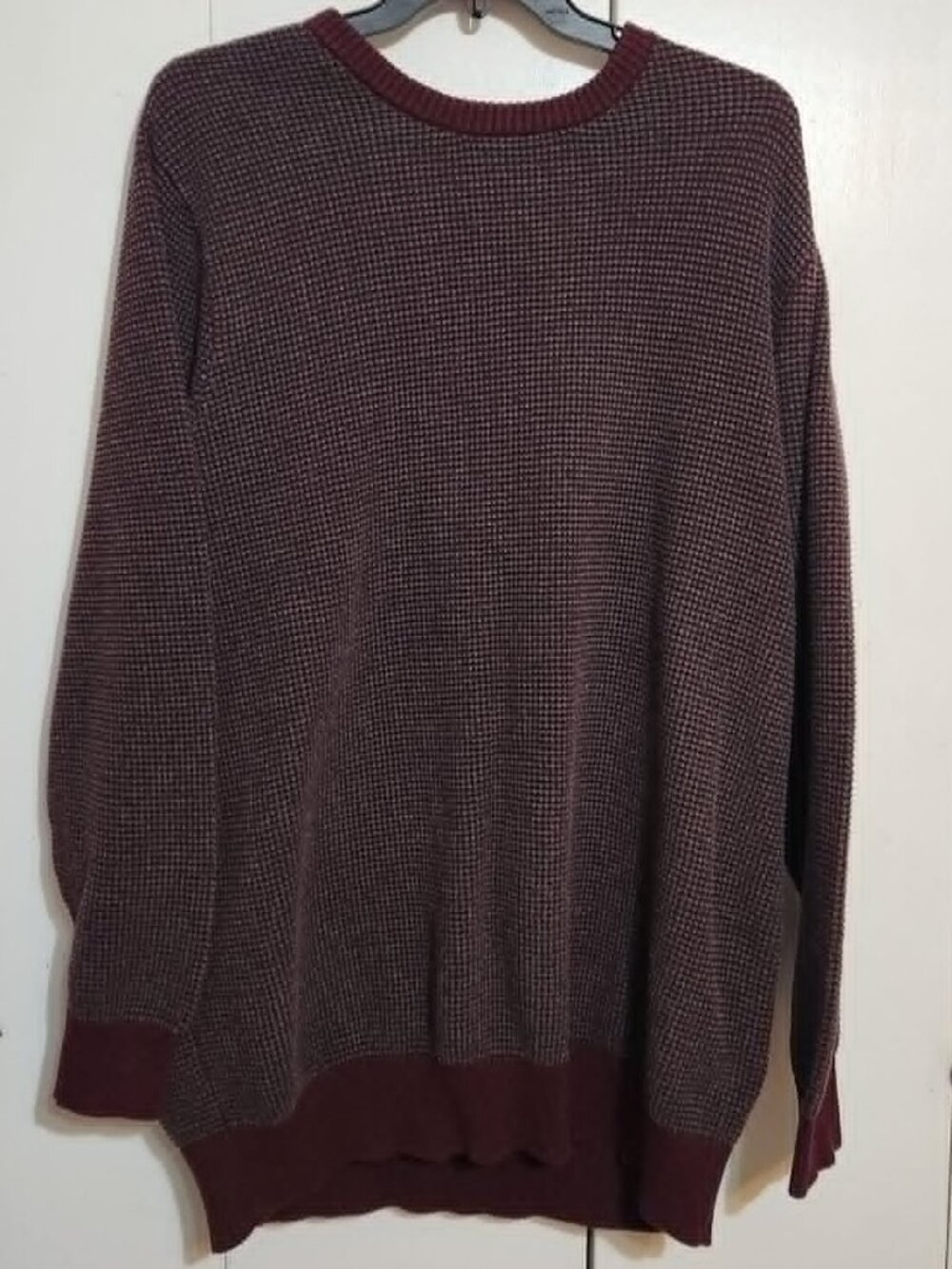 Mutual Weave Men’s Sweater 3XLT Burgundy Waffle Knit Pullover Crew Neck